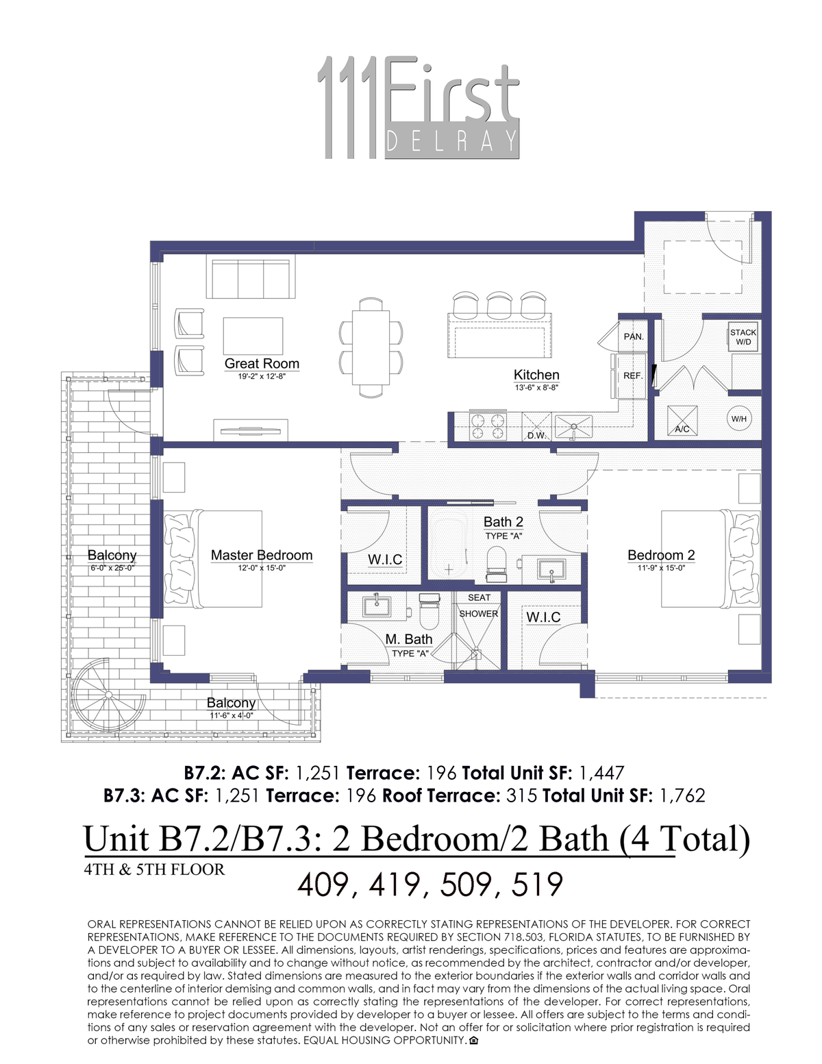 111 First Delray Unit B7.2 B7.3 Two Bedroom Two Bath Floor Plan
